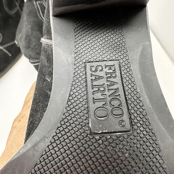 franco sarto Black Suede Riding Boots Leather Mid 8.5 Floor Display Old Money - Picture 8 of 9